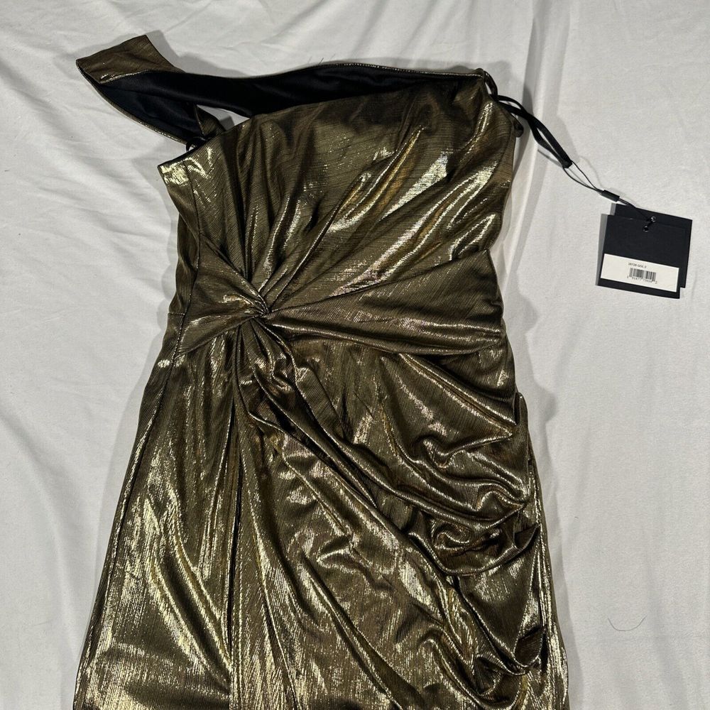 NWT IEENA MAC DUGGAL [ 2 ] 26728 Metallic Off The Shoulder Gown Gold‎ - Picture 4 of 5